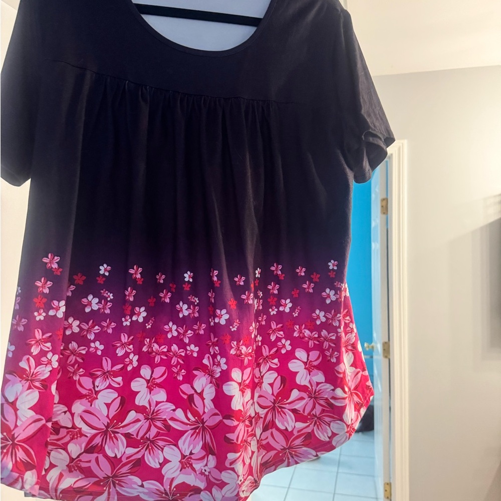 Amazon Black and Pink Floral Women's Blouse
